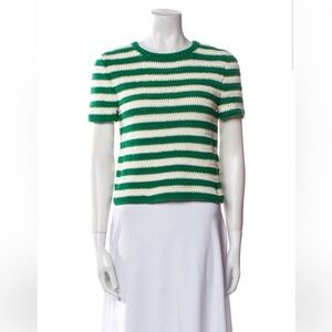Oscar de la Renta Green and White Striped knit top